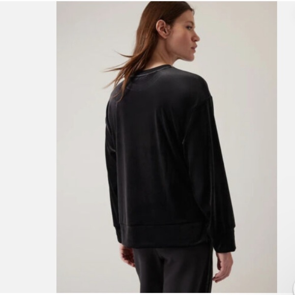 Athleta Retroplush Black Velvet Crewneck Sweatshirt Snap Button Side Slit- SP - Picture 3 of 14